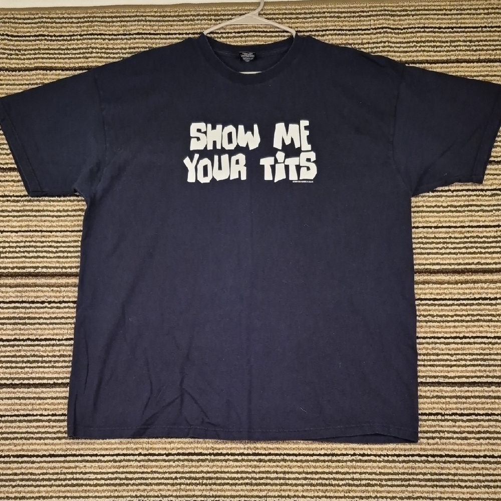 SIK WORLD Raunchy Show Me Solid Dark Navy Cotton XXL Mens‎ T Shirt VTG Y2K